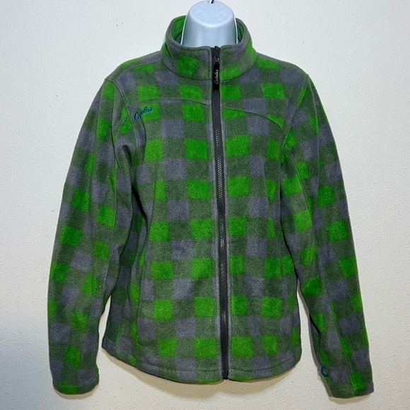Cabelas Youth Unisex Green Grey Plaid Fleeced Zip Up Jacket Size XL - Picture 2 of 13